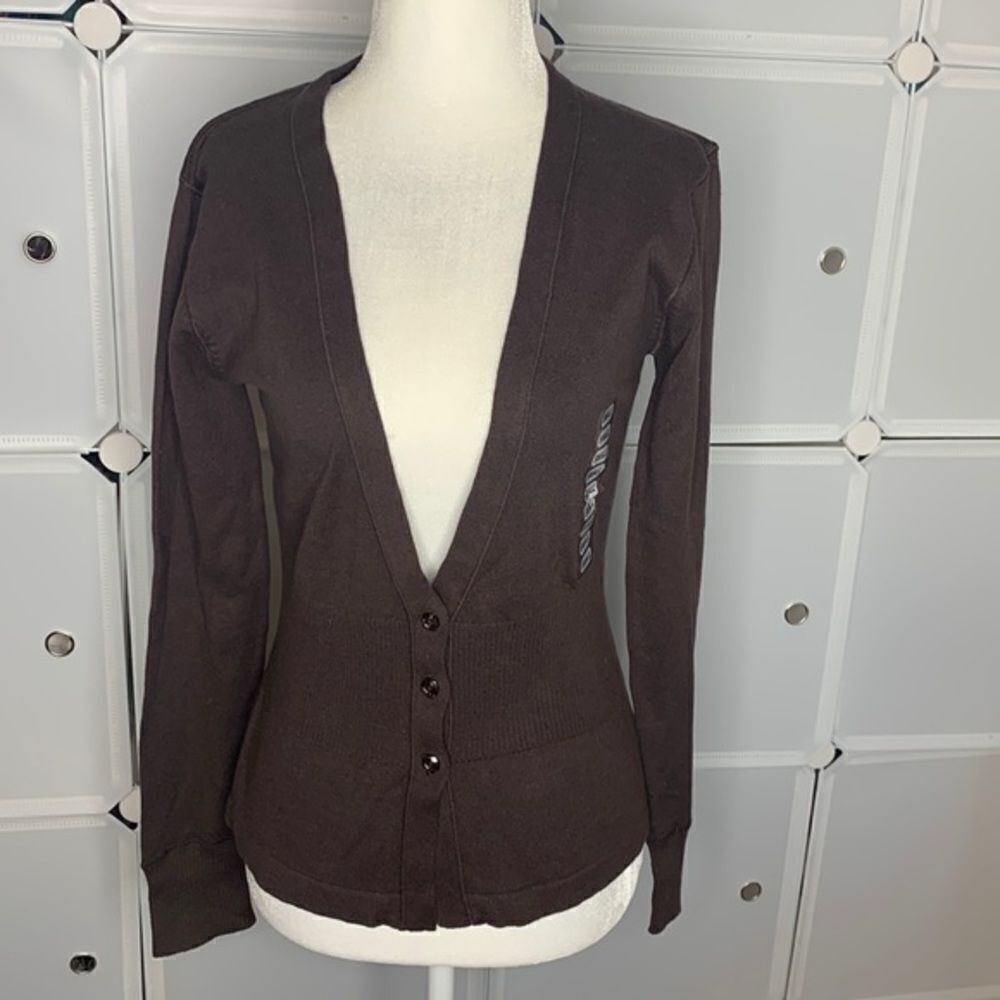 Kersh Essentials Brown V Neck Button Down Cardigan Size Small